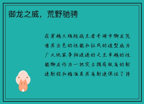 御龙之威，荒野驰骋